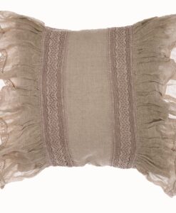 Cuscino lino con merletto e gale Blanc Mariclo Collection Beige