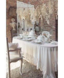 Tovaglia misto lino con doppia gala Blanc Mariclo Frill Collection