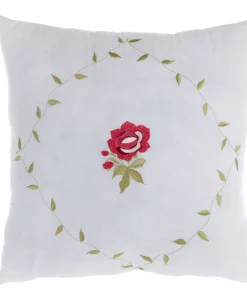Cuscino cotone con rose ricamate Blanc Mariclo 45x45 cm
