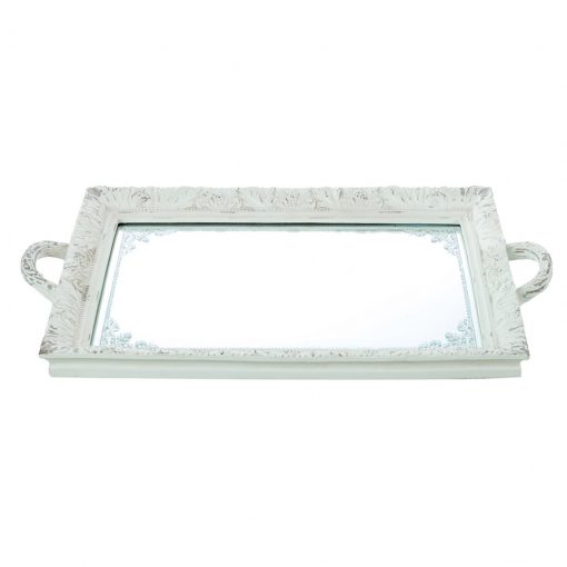 Vassoio rettangolare con specchio Blanc Mariclò Cavaliere della Rosa Collection L 42 cm