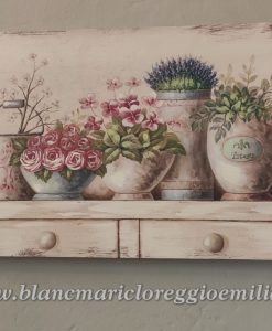 Quadro vasi con fiori e lavanda su consolle Blanc Mariclo