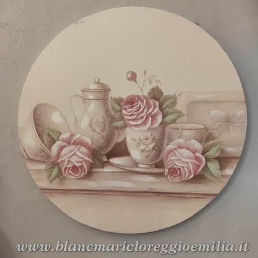 Quadro tondo con rose Blanc Mariclo Variante 2