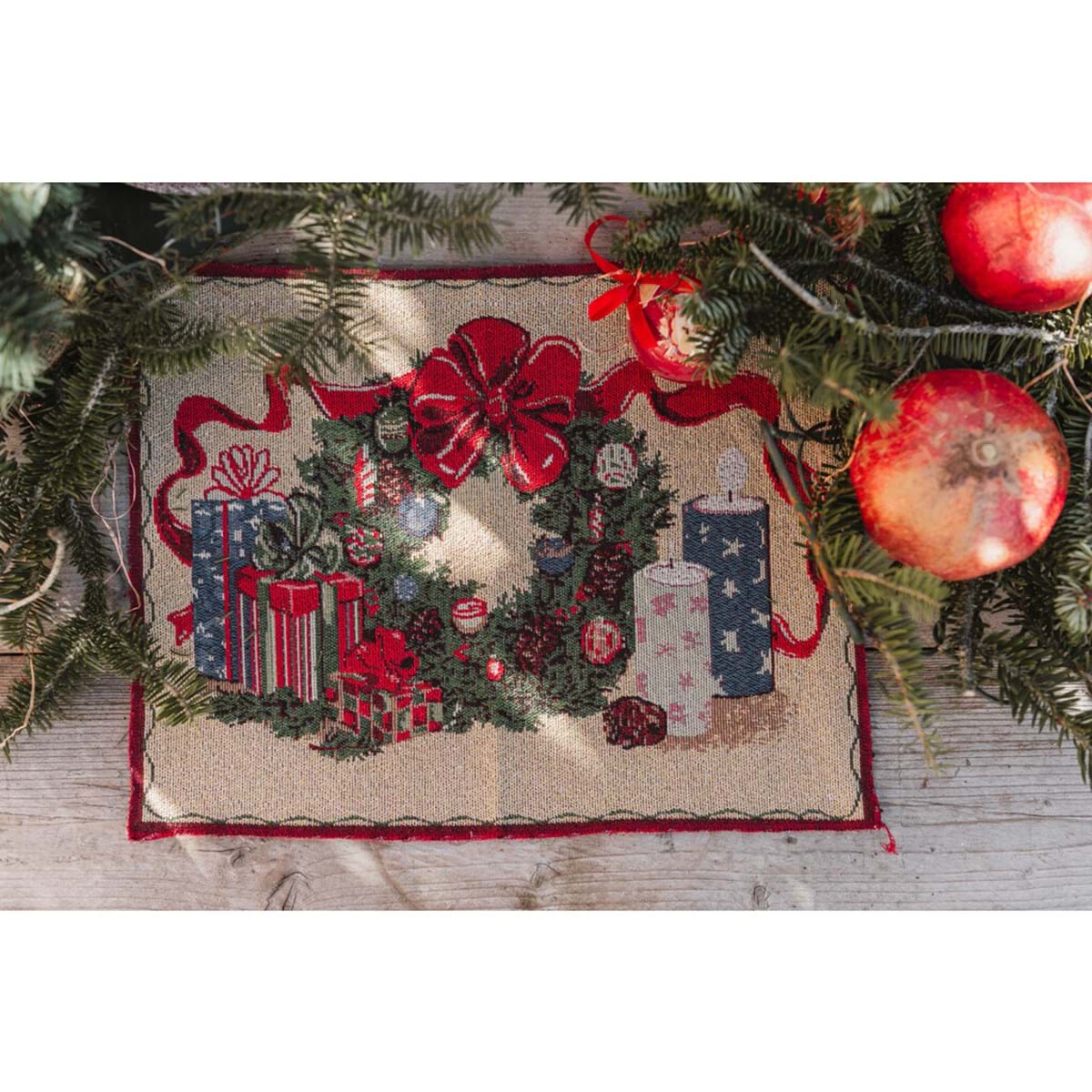 Runner e cuscino natalizio Ghirlanda natalizia Blanc Mariclo Santa Claus Collection