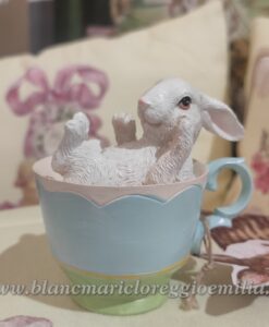 Decoro Blanc Mariclo tazza celeste con coniglietto Corelli Collection H 10 cm