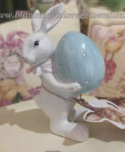 Decoro coniglietto Blanc Mariclo Corelli Collection H 12 cm con uovo celeste