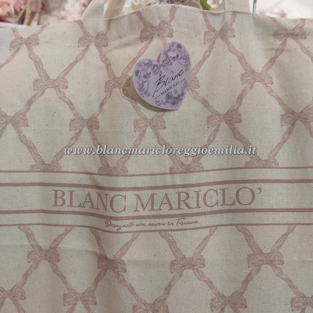 Borsa Shopper stampata in tessuto Blanc Mariclo Collection Fiocchi rosa 40x45 cm