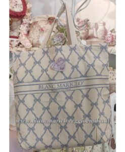 Borsa Shopper stampata in tessuto Blanc Mariclo Collection Fiocchi blu 40x45 cm