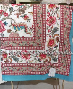 Copritutto floreale cotone Blanc Mariclo 180x260 cm con bordo azzurro