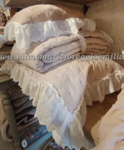 Trapuntina matrimoniale con 2 copriguanciali Blanc Mariclo Sangallo Collection Rosa
