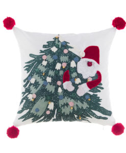 Cuscino natalizio ricamato Blanc Mariclo pon pon rossi 30x30 cm