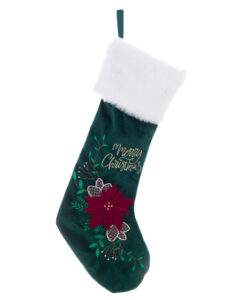 Calza di Natale ricamata Blanc Mariclo velluto verde con stella di Natale
