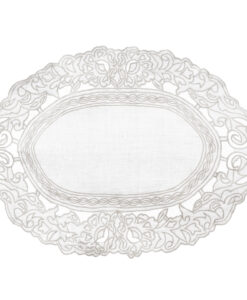 Tovaglietta ovale in lino con bordi ricamati Blanc Mariclo Dentelle Collection 35x50 cm