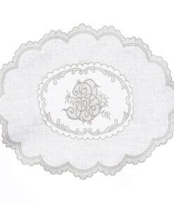 Tovaglietta ovale in lino ricamata Blanc Mariclo Dentelle Collection 35x50 cm