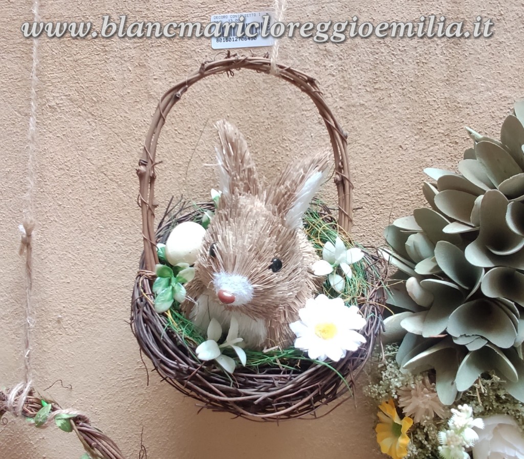 Decoro coniglietto in cestino Blanc Mariclo Dorabella Collection H 30 cm V1