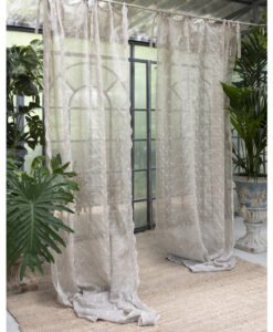 Tenda lino ricamata Blanc Mariclo Natural View Collection 135x290 cm