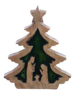 Decoro Albero legno con natività Blanc Mariclo Foresta D’inverno H 20 cm